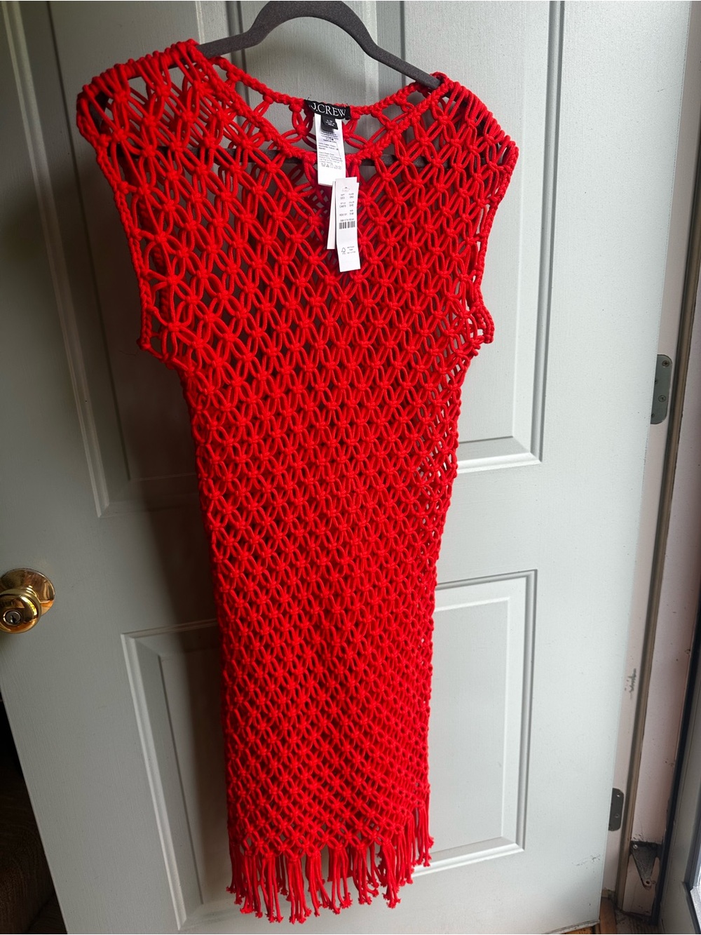 J. Crew Bright Red Crochet Fringe Cover-Up